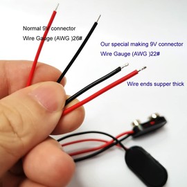 LampVPath (Pack of 10 22AWG Wires I-Type 9V Battery Connector, 9 Volt Battery Clip, 9V Battery Clip Connector with 22awg Wire and Hard Buckle Plastic Housing