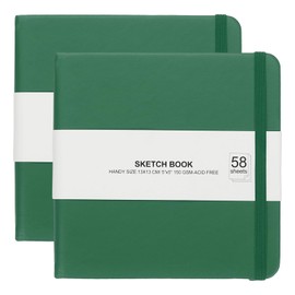 PATIKIL 5x5" Hardcover Leather Pocket Sketchbook, 2Pcs 58 Sheets 150GSM/102lb Blank Notebook Travel Journal Sketching Pad for Writing Drawing Painting Artist, Dark Green