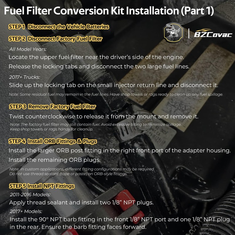 121003 Upper Fuel Filter Conversion Kit for Ford Powerstroke 2011-2024