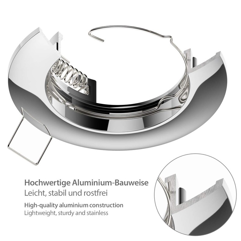 ledscom.de Recessed Ceiling mounting Frame CIRC, Round, Shiny Chrome, spotlights,