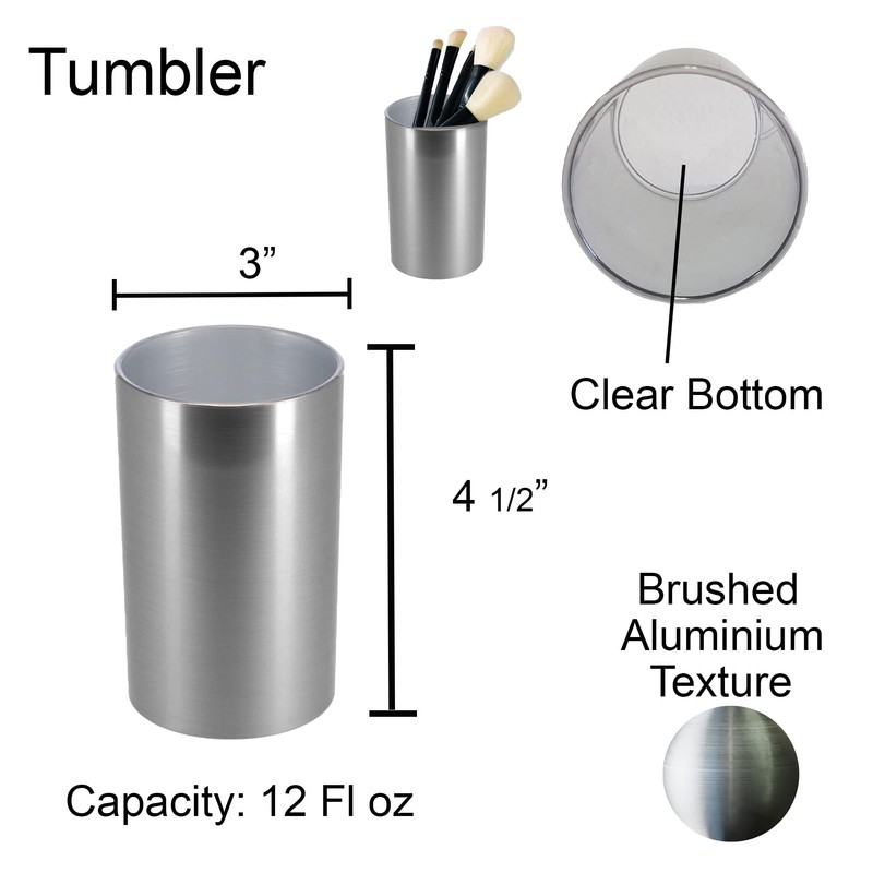 Brushed Aluminum Bath Tumbler Cup Holder or Toothbrush Holder NOUMEA
