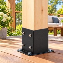2/4-Pack 4x4 or 6x6 Post Base Brackets – Heavy-Duty Matte Black Powder-Coated Wood Post Anchors for Decks, Railings, and Pavilions