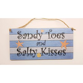 Wooden Seaside Plaque "Sandy toes and salty kisses" bathroom wall hanging accessories plaque sign