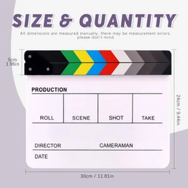 Swpeet 8Pcs 10"x12" Acrylic Film Movie Clapboard Kit, Magnetic Blackboard Eraser, M3 Hex Wrench and 5Pcs Custom Pens Dry Erase Director Clapper Coating Board Slate for Film Fans