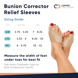 Copper Compression Copper Compression Bunion Corrector Relief Sleeve, Copper Infused Orthopedic Brace Big Toe Alignment, Plantar Fasciitis, Hallux Valgus Relief - Toe Straightener & Spacer for Women & Men Pair Nude LXL