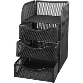 Fcliqzod888 Organizador de malla para material de escritorio con 3 cajones Organizadores y accesorios de escritorio Stationery Caddy (Negro)