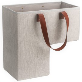 SAM AND MABEL Stair Baskets for Carpeted and Wooden Stairs - 16” L x 10” W x 16” H Staircase Basket with Handles, Collapsible Stair Step Storage Organizer for Home and Office Decor (Natural Beige)