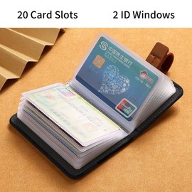 ZAYOKO Women's Leather RFID Protection Credit Card Holder – 20 Cards 2 Windows, A-khaki, Classic