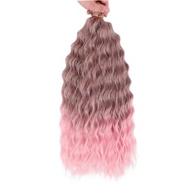 Eerya Long Curly Braiding Hair 24 Inch 2 Packs Ocean Wave Crochet Hair for Black Women Deep Wave Braiding Hair for Boho Braids（24 inch, T9/65C）