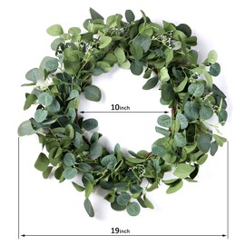 Eucalyptus Wreath - 19 Inches Artificial Green Leaf Wreaths for Front Door/Front Door Wreath for All Seasons/Spring Summer Eucalyptus Mixed Green Wreath for Wall Window Farmhouse Decor