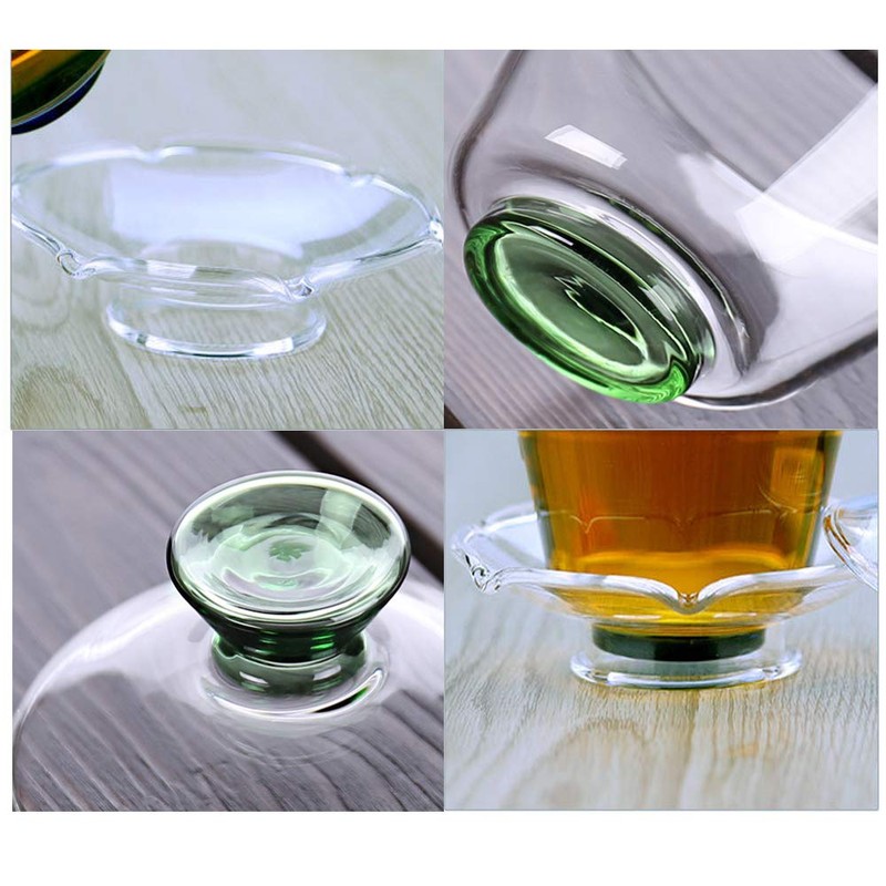 Woonsoon Chinese Glass Gaiwan Traditional Kongfu Tea Cup 170ml,Classic Tea
