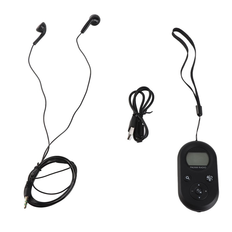 Pocket Radio Black with Backlight Rechargeable LCD Display 500mAh Portable