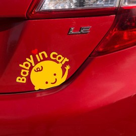 2 Pcs 5.12 x 6.3 Inch Yellow Baby in Car Stickers Reflective Warning Stickers for Car