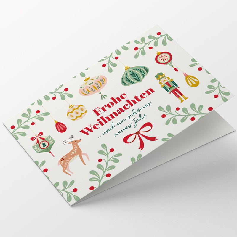 20 x Christmas Cards & Envelopes, Motif: Ornaments, Folding Cards,