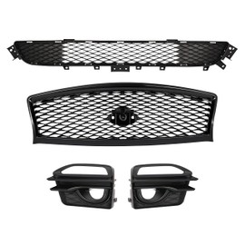 KARPAL Front Upper Lower Mesh Grille Fog Light Cover Set Compatible With Infiniti Q50 Sport 2014-2017
