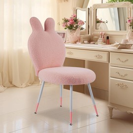 Qusaphy Vanity Chair with Back Big Size Vanity Chair for Makeup Room Fabric Vanity Chair no Wheels Cute Chair for Vanity Rabbit Shape Design (Pink)