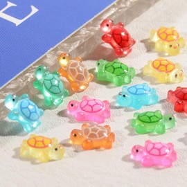 100PCS Resin Sea Turtle Nail Charms 7 Colors Mixed Cute Mini Tortoise 3D Animal Charms Glow in The Dark Summer Ocean Turtle Charms Rhinestones for Gift DIY Craft Nail Decoration