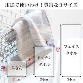 Imabari Kitchen Towel Set of 4 with Loops, Kitchen Cloth, Dish Towel, Gauze, Pile Cotton, Cute, Border, For Tableware, Made in Japan (Blue & Gray, 4 Pieces)