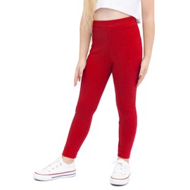 Lilax Girls' Basic Solid Full Length Cotton Soft Leggings (7, Red)