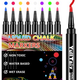 YullTaiy Chalk Markers - Fine Tip Wet Erase Markers, 8 Color Set for Chalkboard, Glass, Mirror