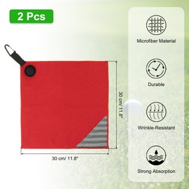 PATIKIL 12"x12" Magnetic Golf Towel with Wire Cleaning Cloth, 2 Pack Microfiber Waffle Pattern Towels with Magnet and Clip for Golf Carts Clubs Golfing Gear, Red