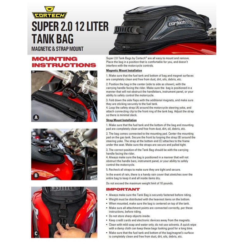 cortech Super 2.0 12L Motorcycle Tank Bag