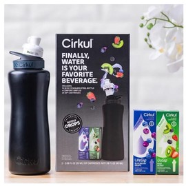 Stainless Steel Water Bottle Starter Kit for Drinking Needs - Drinkware Tumbler Portable Reusable - Color: Matte black Flavor Cartridges (Blueberry Grape & K