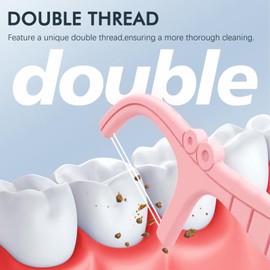 TECHPLUS Mint Dental Floss Picks for Car & Travel – 50 Count Double Thread Flossers, Twin Line Floss Sticks Oral Care for Family Adults & Kids – Keeps Teeth Clean and Hygiene