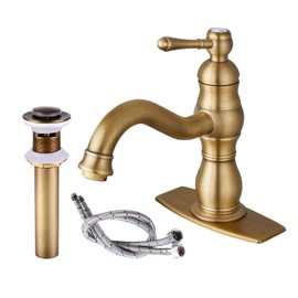 gotonovo Antique Brass Bathroom Sink Faucet 6 Inch Long Reach Spout Single Handle Lavatory Vanity One Hole Mixer Deck Mount Tap with Pop Up Drain Lavatory Commercial Lead-Free