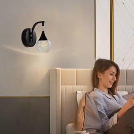 WillWant Led Bubble Wall Lamp,Globe Crystal Wall Lights,Modern Wall Sconce for Bathroom, Bedroom, Living Room, Hallway，3300k，Dimmable，Matte Black