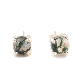 Natural Moss Agate Earring, Healing Crystals, Birthday, Gift for Her, Gemstone Jewelry AAA+ Quality 925 Sterling Silver, Studs, Christmas Gift, Gift for Women, Girl Mother (moss agate round)