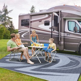 EEZ RV Products 6'x9' GW Heavy Duty Reversible/Durable Outdoor Patio/RV Mats (9ft x 6ft Grey) Come with Large Storage Bag & 6 Sets of Stakes and Washer