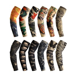 Geyoga 12 Pieces Tattoo Sleeves Set Fake Arm Sleeves Cover Realistic Soft Elasticity Arm Protection for Men Women Working (Cool Pattern)