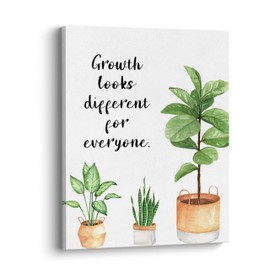XWELLDAN Growth Looks Different for Everyone Mental Health Growth Mindset Wall Art Canvas Prints,Potted Plant Wall Art Decor for Classroom Therapy Office School Counseling Office, 8 x 10 Inch, Framed