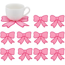 Sunnychicc Set of 10 Pink Bow Drink Coaster Absorbent Pink Embroidered Coaster for Desk Bow Cup Mat for Coffee Table Decor Tabletop Protection Housewarming Gift