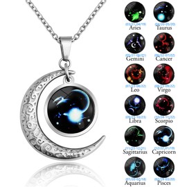 LEJAHAO Zodiac Sign Necklace Women Men with Charms Pendant Constellations Zodiac Sign Moon Star Rapper Luna Fashion Jewellery Necklace Simple Hip Hop Medallion Zodia Necklace Chains for Men Boys,