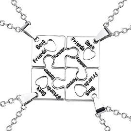 Bff Necklace Gifts for 4 Best friends Matching Puzzle Friendship Necklace for 4, Christmas Birthday Long Distance Gifts for Best Friend Forever