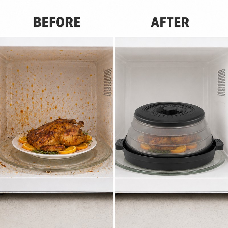 Collapsible Microwave Food Splatter Cover with Steam Vents – Foldable