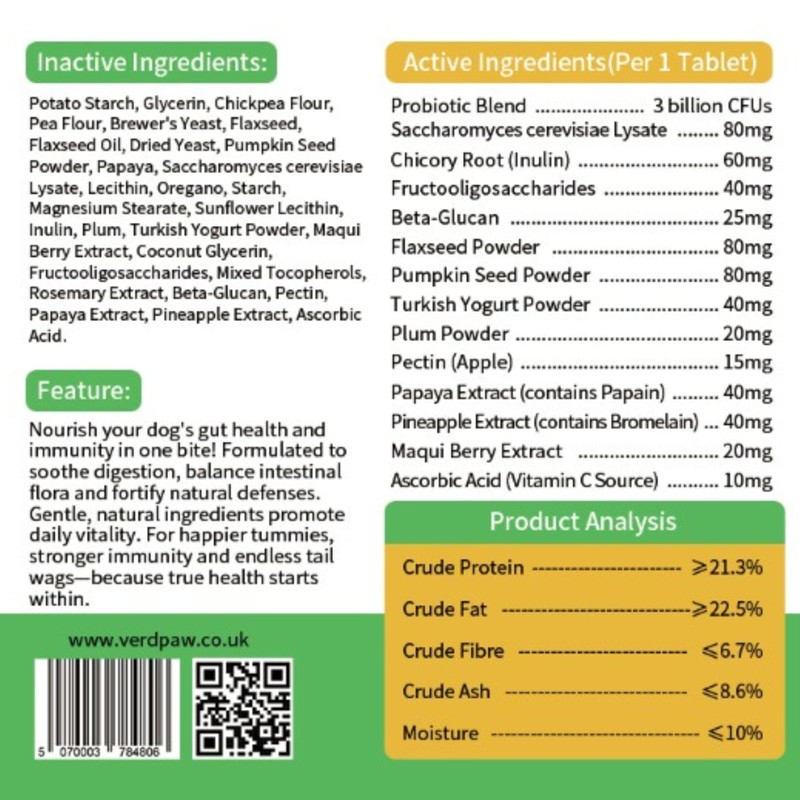 VERD PAW Gut & Immunity & Digestion Dog Tablets with