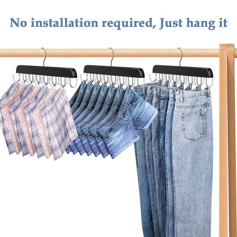 Jean Hangers for Closet, 14 Wood Jeans Hooks Space Saving,
