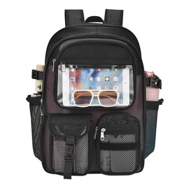 Jeluno Heavy Duty Mesh Backpack for School, Lightweight Black Book Backpack for Beach,Travel(Black)