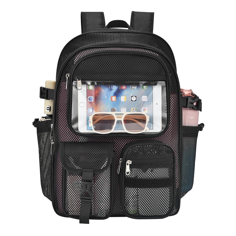 Jeluno Heavy Duty Mesh Backpack for School, Lightweight Black Book
