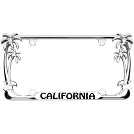 California Palm Tree Design Chrome Metal Auto License Plate Frame Car Tag Holder with car banner flag