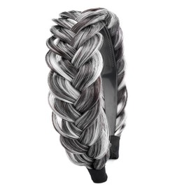 Gledola Wide Messy Braided Headband with Teeth Synthetic Hair Braided Headband High Elasticity Braids Braided Hair Band Hairpiece for Girls Women (Dark Grey)