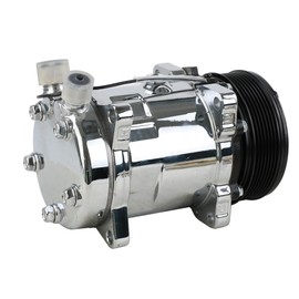 ACTECmax Universal A/C Compressor with Black PV7 Clutch SD 508 Style 5H14 R134A Chrome Serpentine Belt