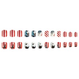 4th of July Independence Day Press on Nails Short Square Fake Nails with Designs Red White Striped Star Glue on Nails Eagle Acrylic False Nails Full Cover Stick on Nails for Women
