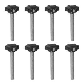 sourcing map 8pcs Star Knobs M10 x 100mm 304 Stainless Steel Threaded Stud 38mm Plastic 6-Star Head Hand Tightening Thumb Screw Clamping Jig Knob Handle, Black