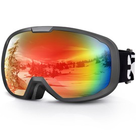 EXP VISION Ski Goggles for Men Women, OTG Snowboard Goggles with 100% UV Protection Anti Fog Lens Snow Goggles (Red)