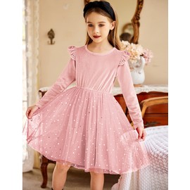 Arshiner Pink Dress for Girls Toddler Tutu Velvet Tulle Birthday Fall Winter Long Sleeve Dresses 2t