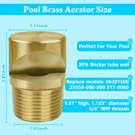 Brass Aerator 3/4 Inch MIP Compatible With Pool Jet Nozzles 86201500 Pool Aerator Nozzle (100% Pure Brass)